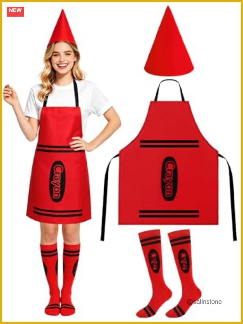 Crayon Apron Hat Socks Costume Set Felt Fiber Cotton Adult Halloween Party
